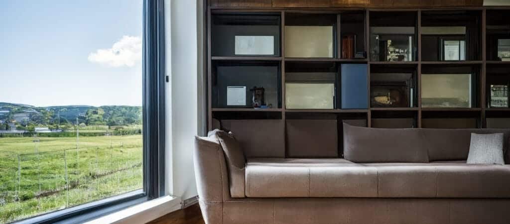 tiny house interior with a large window