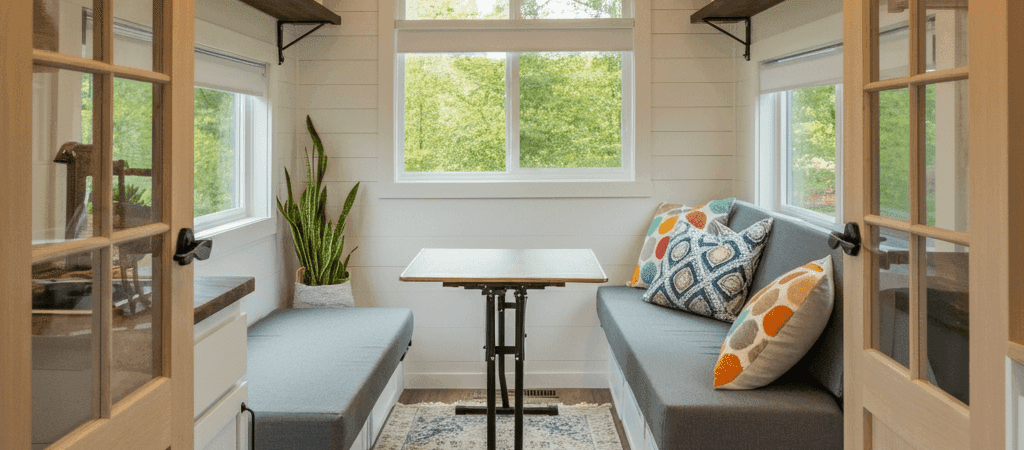 An image of a light tiny house interior