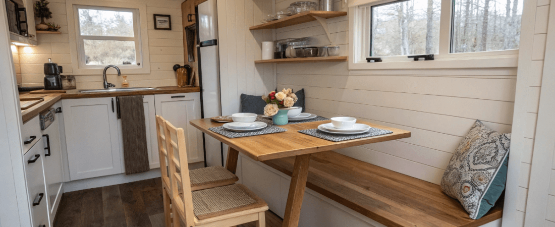 small table in a tiny house inside