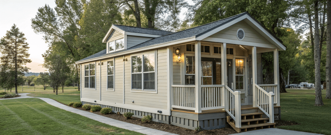 A white tiny house park model