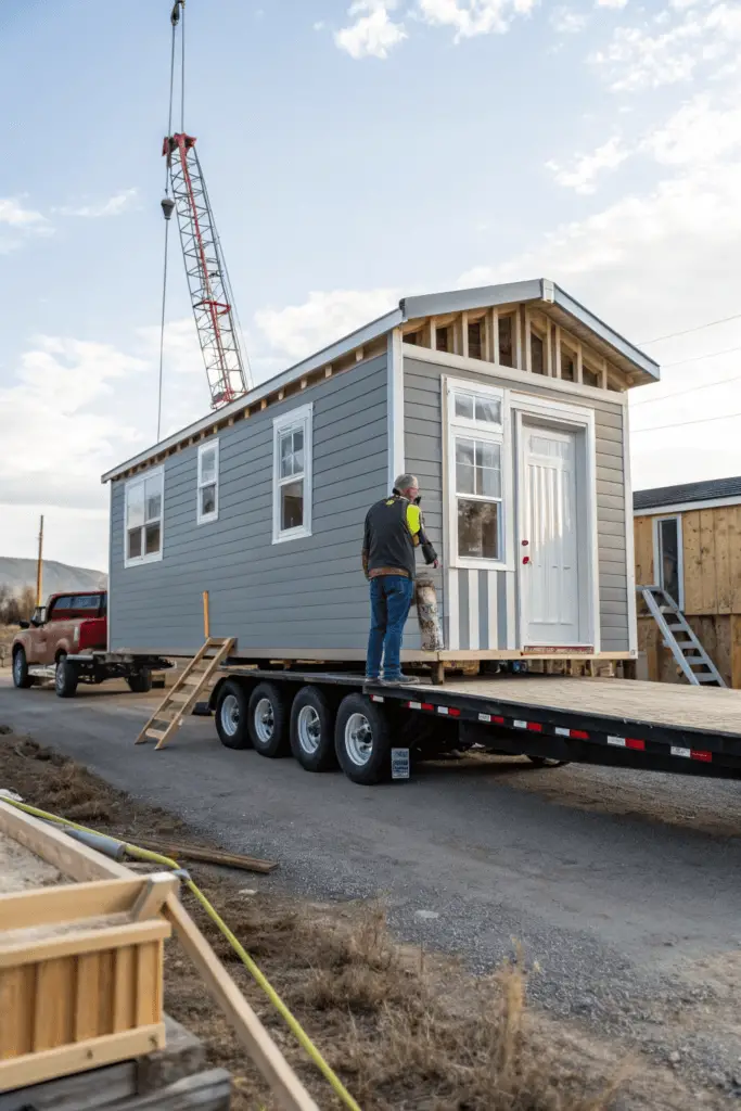 Trailer costs A builder next to a tiny house