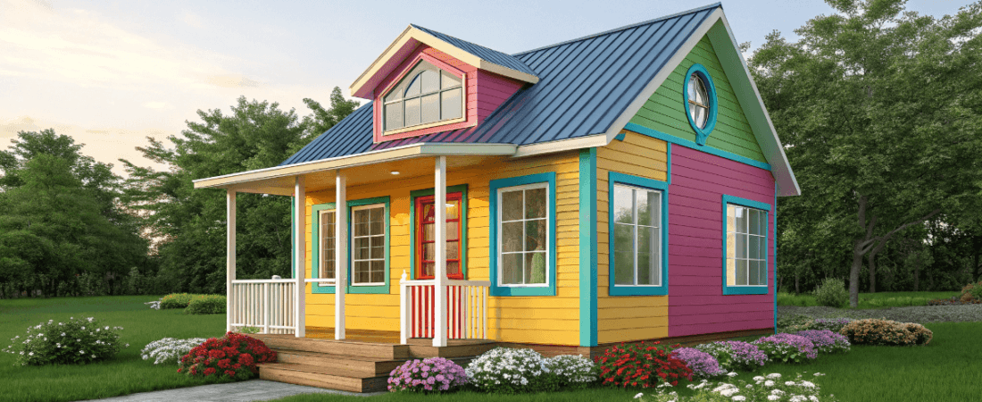 colorful tiny house on a green grass