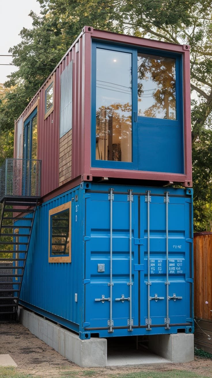 Adaptive_reuse_of_shipping_containers Stacked shipping containers designed as futuristic tiny homes