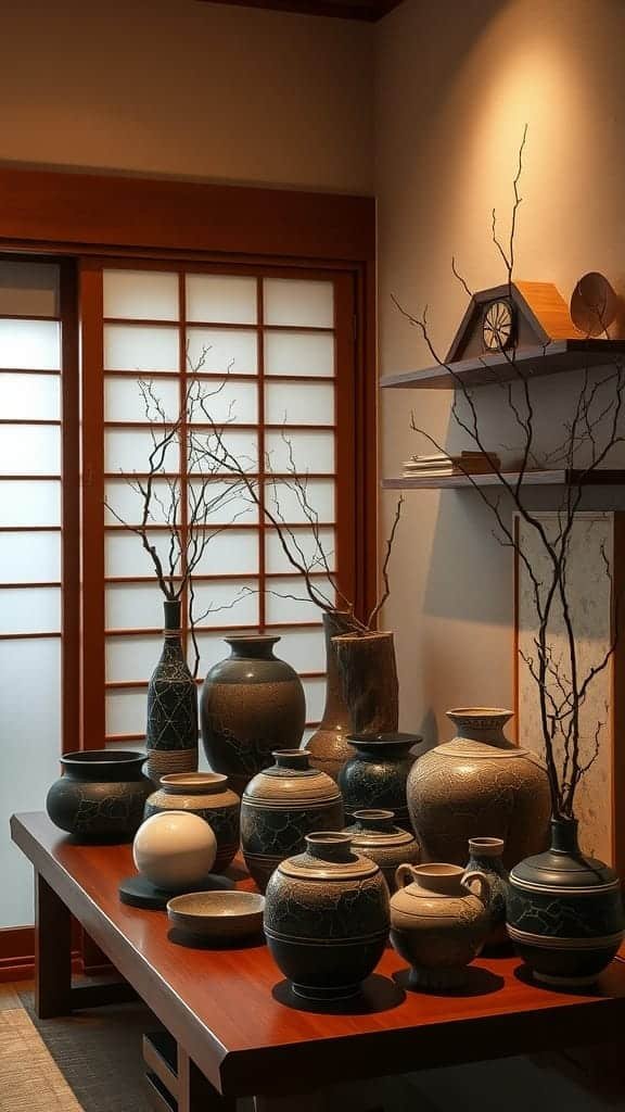 Artful_display_of_kintsugi Artful display of Kintsugi pottery in a Japanese apartment setting