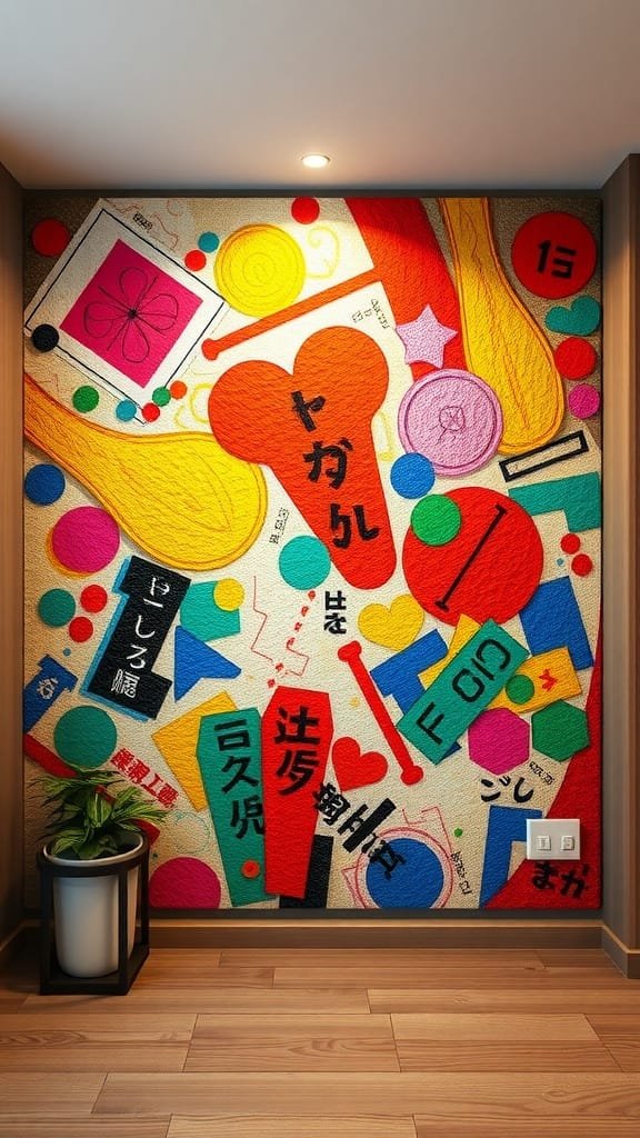 Artistic_use_of_color_and_texture Colorful wall art in a small Japanese apartment interior