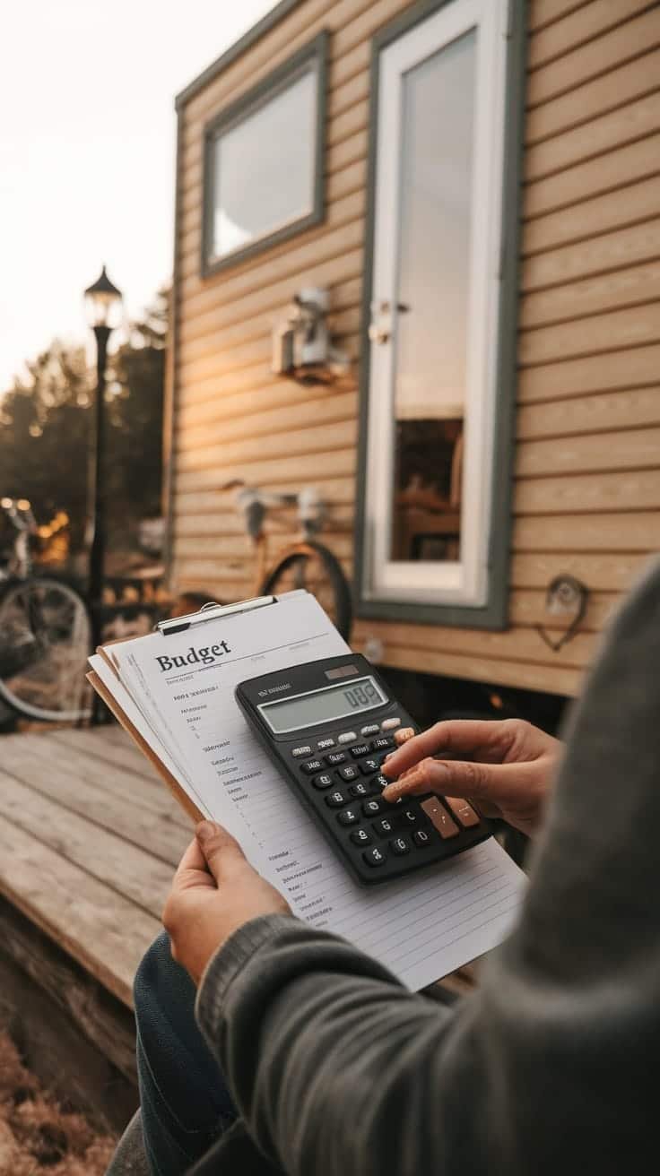 Budgeting_for_tiny_house_campers Person calculating budget for tiny house camper