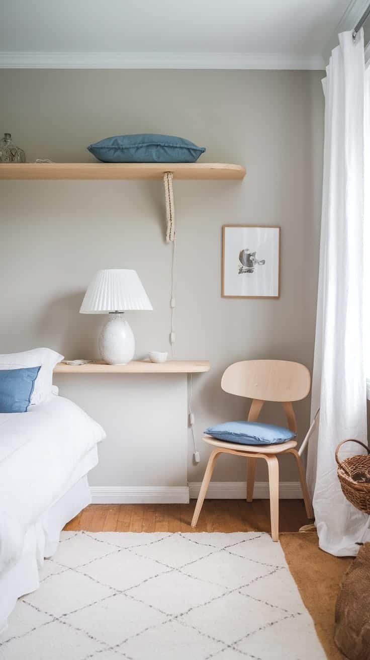 Chic_scandinavianstyle_bedroom Chic Scandinavian style bedroom with a light color palette and wooden furniture