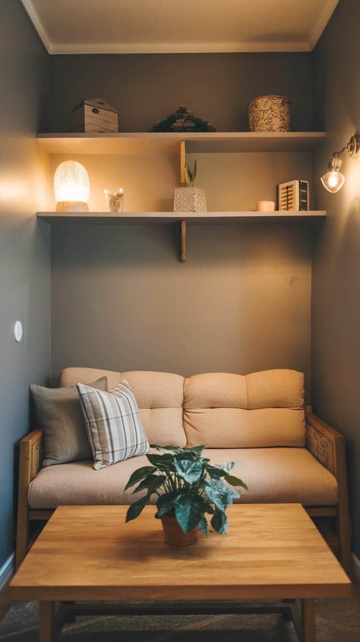 Creating_a_cozy_atmosphere Cozy gypsy bohemian living room with soft couch plants and warm lighting