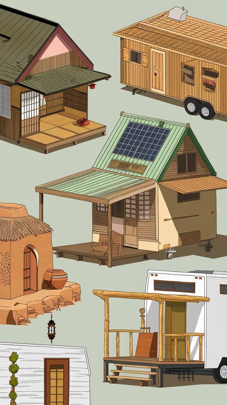 Cultural_influence_on_tiny_house_designs A collage of various tiny house camper designs showcasing different cultural influences