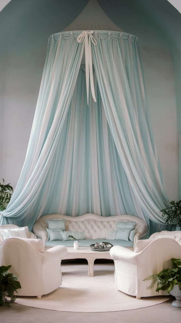 Dreamy_canopy_decor A cozy gypsy bohemian living room featuring a dreamy canopy and soft decor