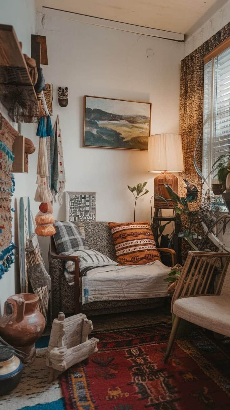 Eclectic_accessories_and_accents A cozy gypsy bohemian living room with eclectic accessories and accents