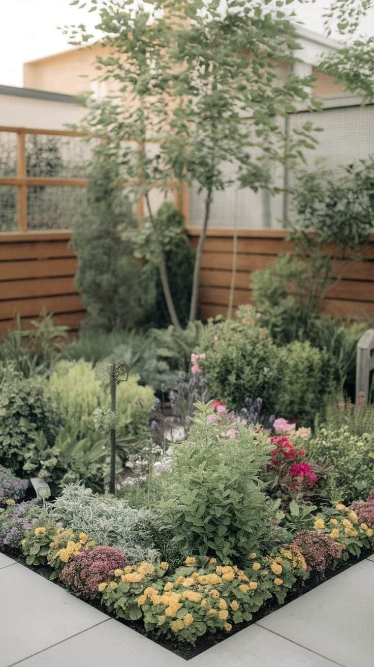 Garden_borders_with_small_plants A small garden bordered with colorful flowers and greenery
