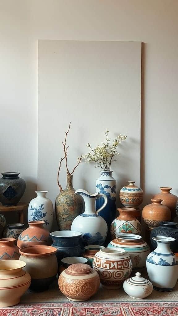 Incorporating_japanese_pottery_and_ceramics A collection of various Japanese pottery and ceramics displayed together