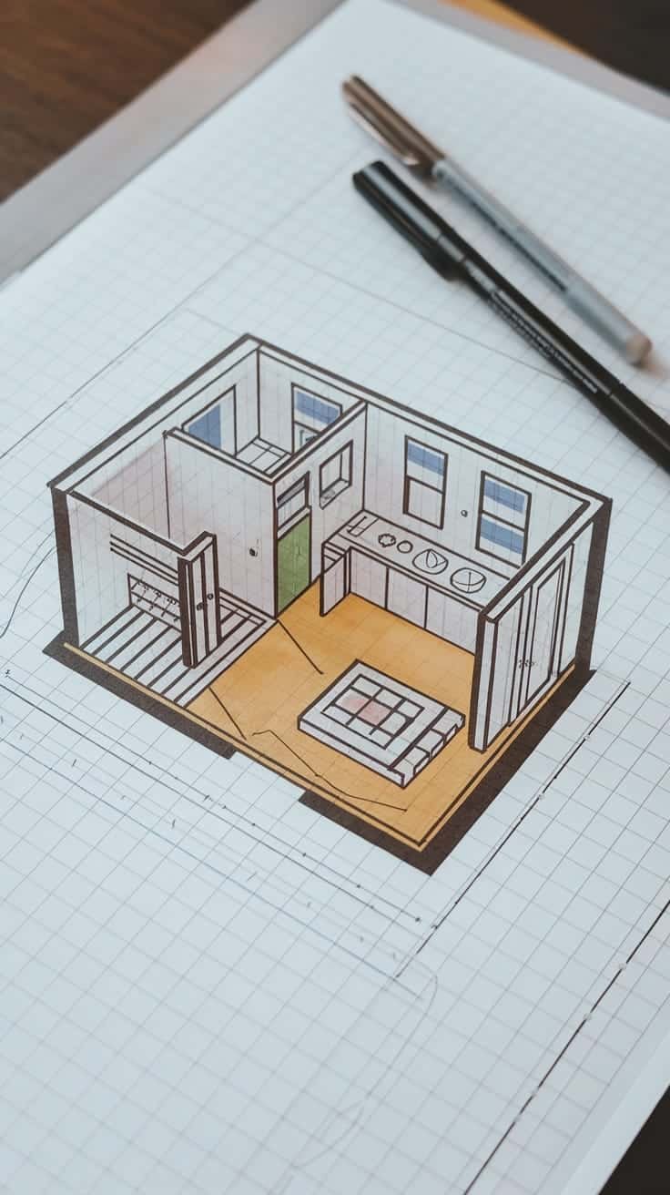 Innovative_tiny_home_layouts Sketch of an innovative tiny home layout featuring an open living area kitchen and sleeping space