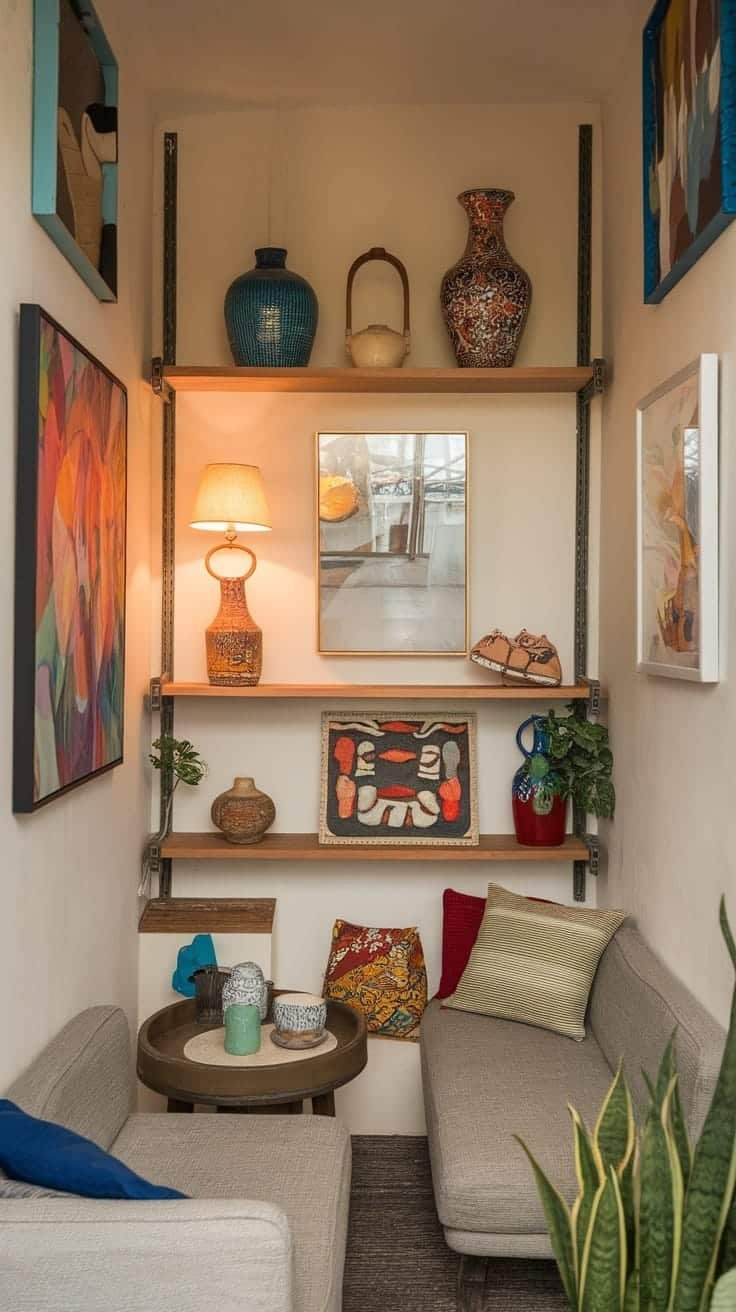 Integrating_colorful_accessories A cozy gypsy bohemian living room with colorful accessories and warm textures