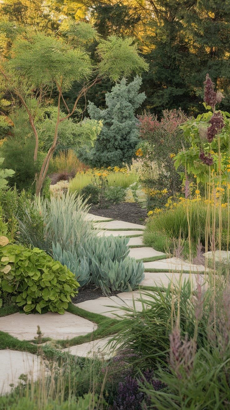 Landscaping_solutions_for_ecofriendly_living A landscaped garden with a winding path and diverse plants