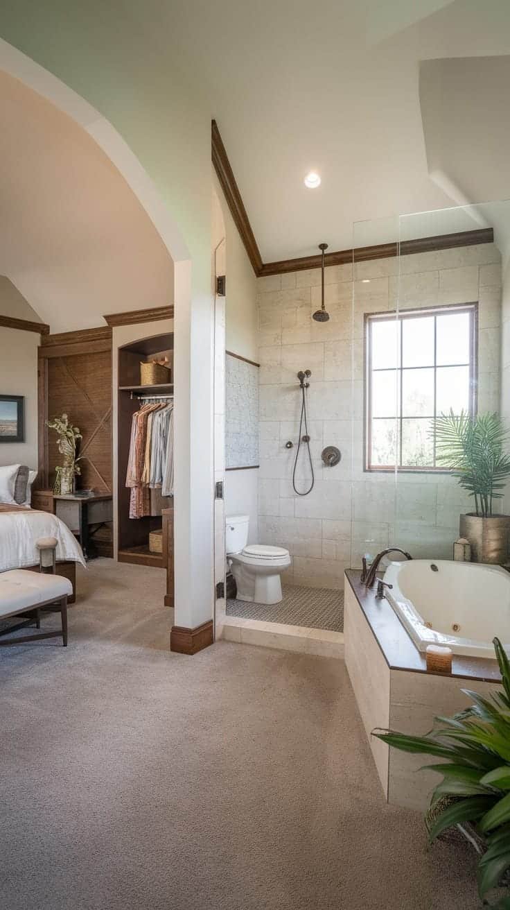 Luxurious_master_suite_layout A luxurious master suite with a spacious bathroom including a shower and soaking tub