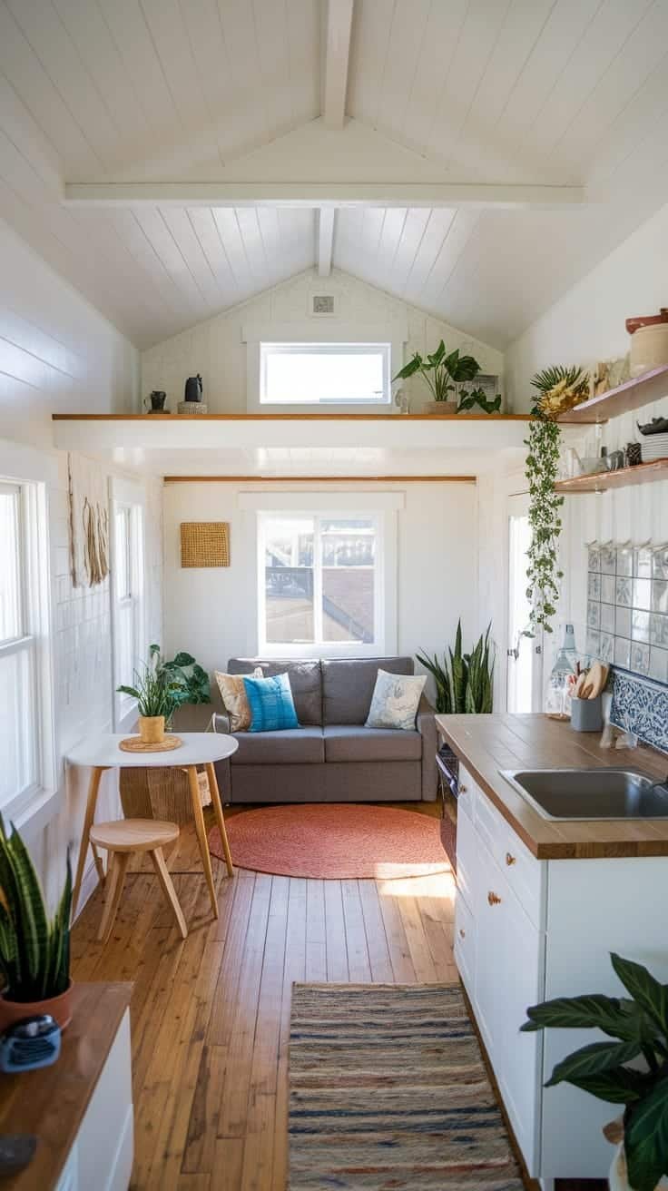 Maximizing_natural_light_design_strategies Interior of a tiny house with large windows and bright colors showcasing natural light