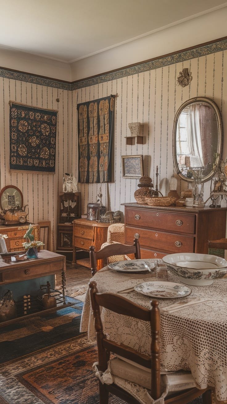 Memorable_family_heirlooms Cozy dining area in a small home filled with vintage furniture and heirlooms