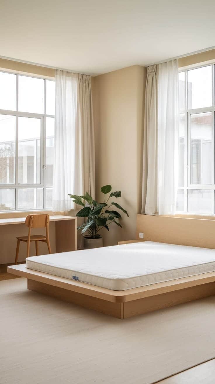 Minimalist_platform_bed_design A minimalist bedroom featuring a platform bed natural light and a simple decor