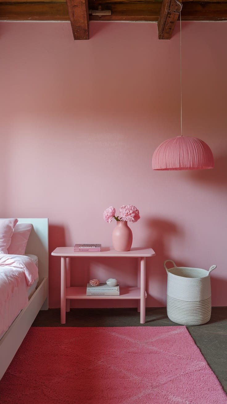 Minimalist_table_decor A minimalist table in a pink boho bedroom with pink walls and decor