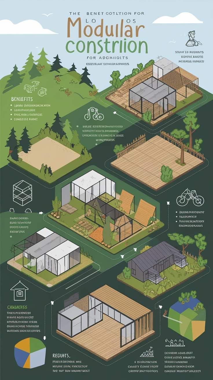 Modular_construction_benefits_and_challenges Infographic showing benefits and challenges of modular construction for eco houses