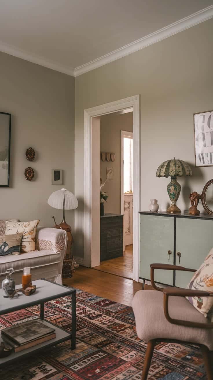 Personalized_touches_in_small_spaces Cozy living space with a stylish lamp patterned rug and unique decor