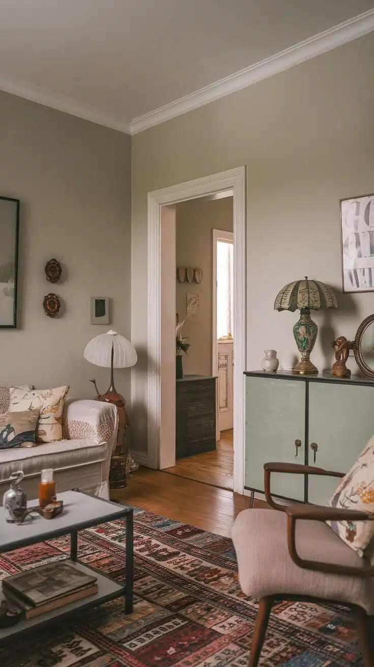 Personalized_touches_in_small_spaces Cozy living space with a stylish lamp patterned rug and unique decor