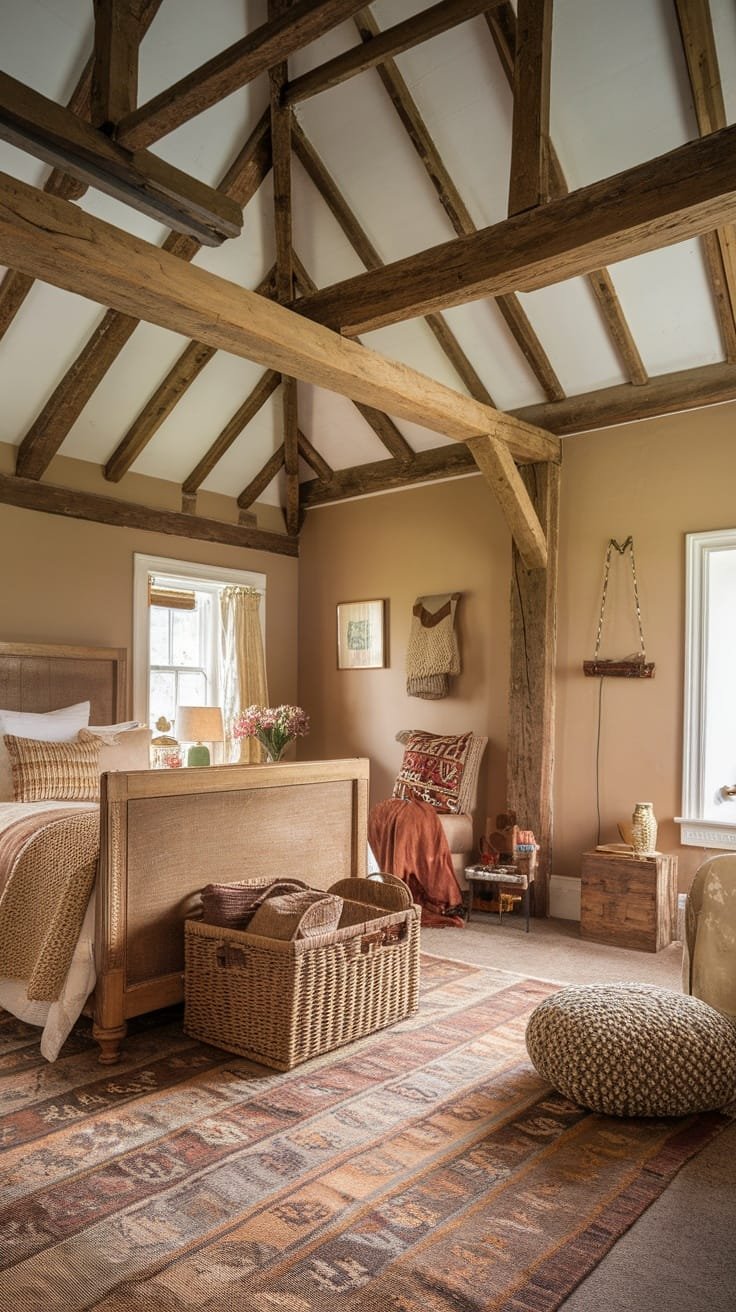 Rustic_cottage_bedroom_charm A cozy rustic cottage bedroom featuring wooden beams warm tones and inviting decor