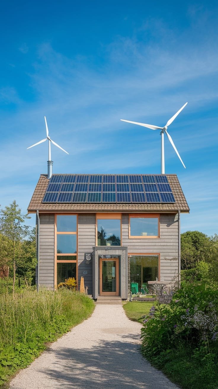 The_role_of_renewable_energy_in_eco_house_design An eco house with solar panels and wind turbines