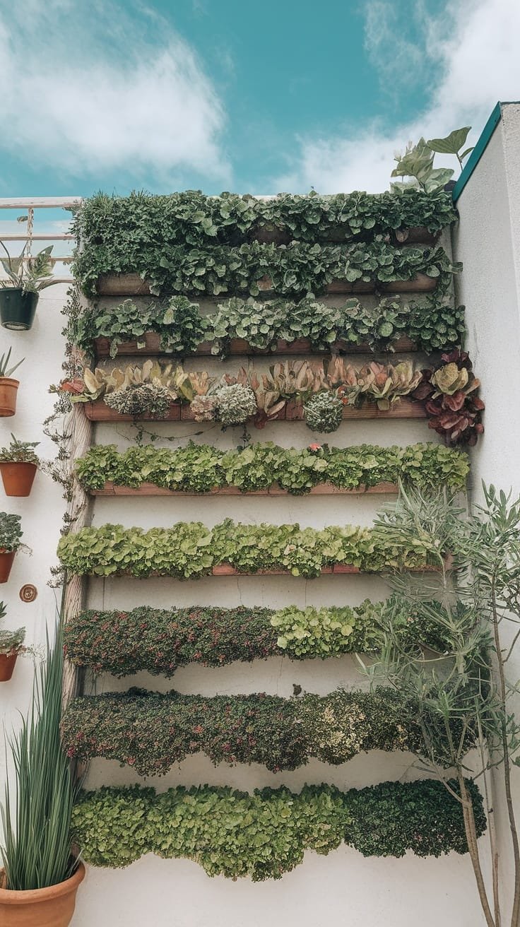 Vertical_gardening_solutions A vertical garden with various greenery and plants arranged on a wall