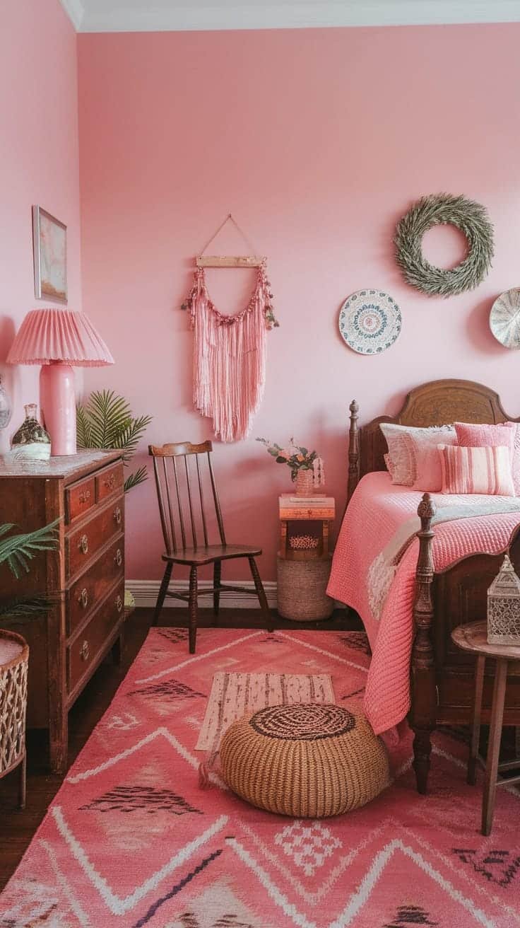 Vintage_furniture_finds Cozy vintage furniture in a pink boho bedroom
