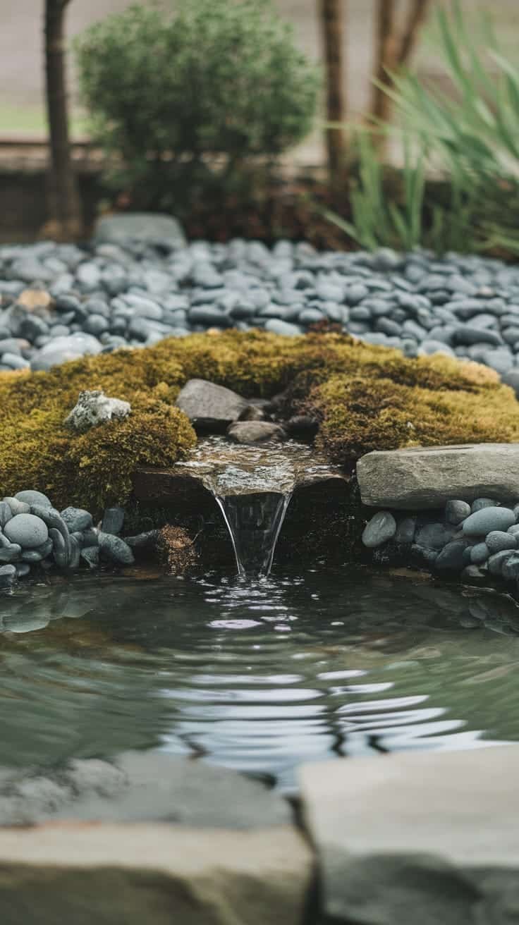 Water_feature_ideas_for_compact_spaces A small pond featuring moss and stones with flowing water