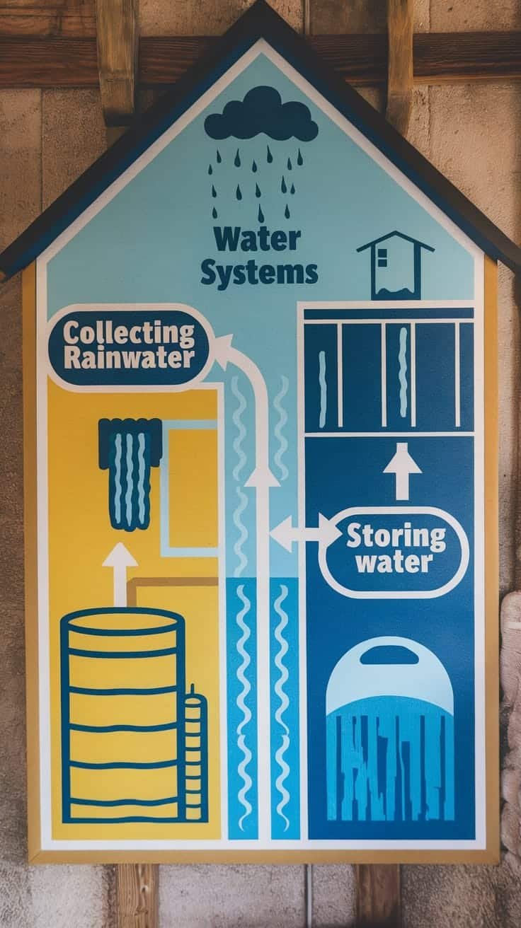 Water_management_solutions_in_tiny_homes A diagram explaining water systems including collecting rainwater and storing water