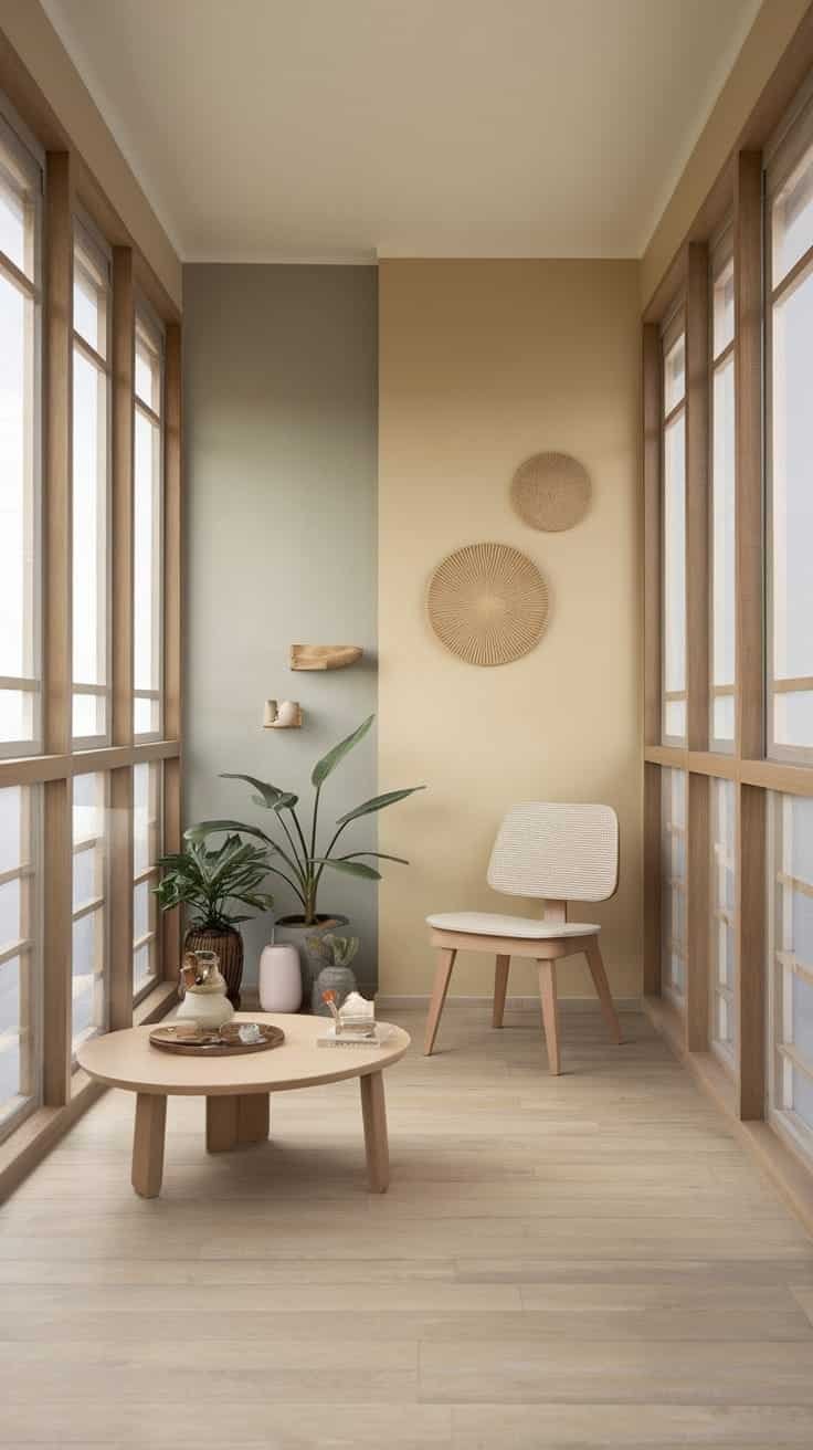 Zeninspired_spaces A cozy zen inspired space with a chair table and plant