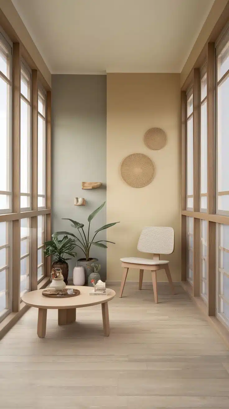 Zeninspired_spaces A cozy zen inspired space with a chair table and plant