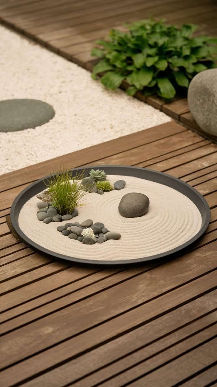 Zen_gardens_for_peaceful_retreats A Zen garden with sand stones and small plants