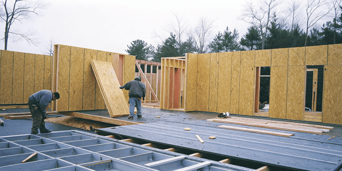 4205e1bd8f474ff38f786e967dc4cbf1 Modular home construction with factory built sections being assembled on site