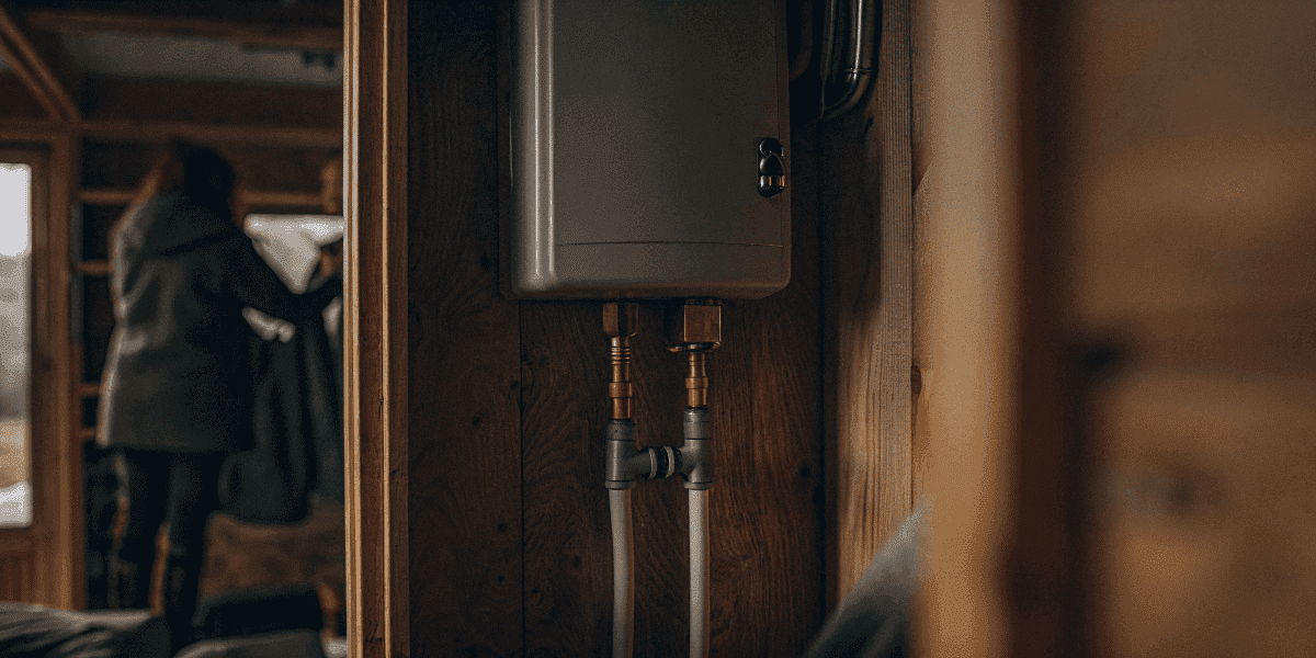 Ce29693543cf4a27b31c9f12b267d4e6 Tankless water heater installed in a tiny house