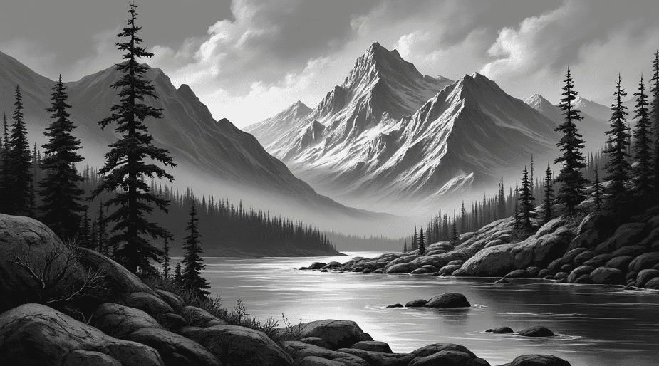 Monochromemountainscenes Black wallpaper showing sketched mountain landscape.