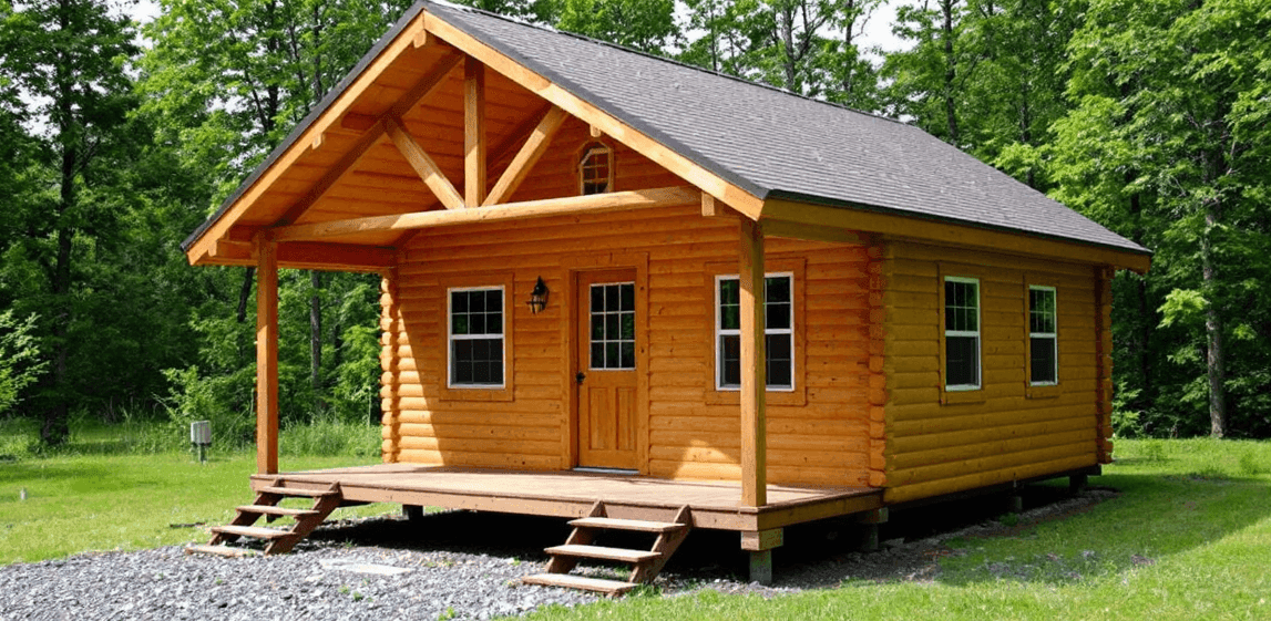 107c69bde22e44b5a224014e21405023 A photograph of a rustic wooden log cabin style house with a natural earthy aesthetic