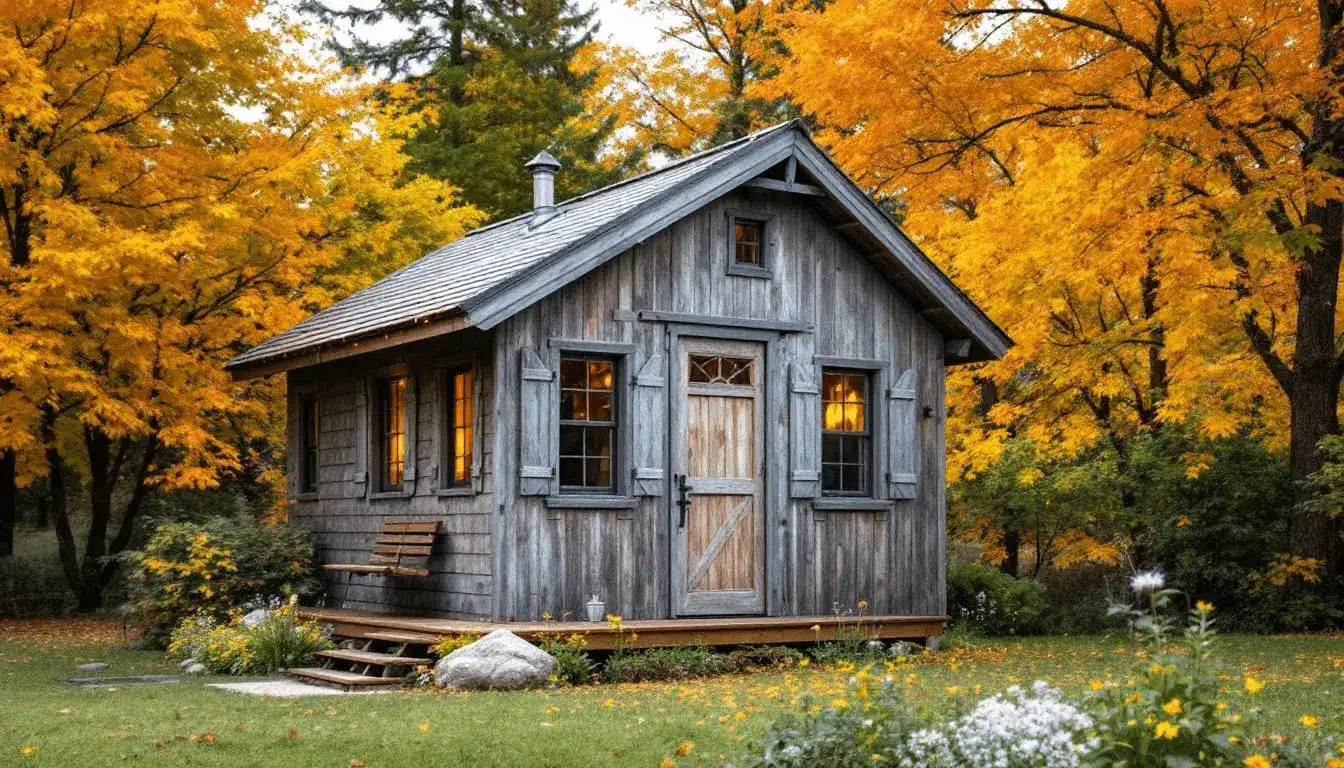 A picturesque barn style tiny home showcases the charm of rustic design with exposed beams and a compact layout featuring two cozy bedrooms and a functional kitchen The aesthetic appeal of this tiny house offers a perfect blend of durability and style making it an ideal choice for those seeking a unique living space