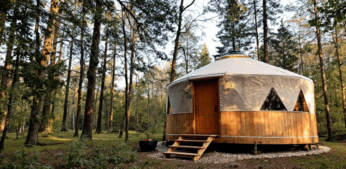 588766c660bb44de98f1108437984eff Yurt cabin a cozy wooded area