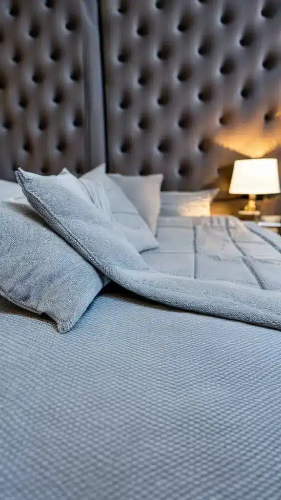 knitted blanket on bed