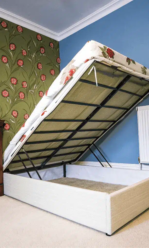 ottoman bed raised up showing storage