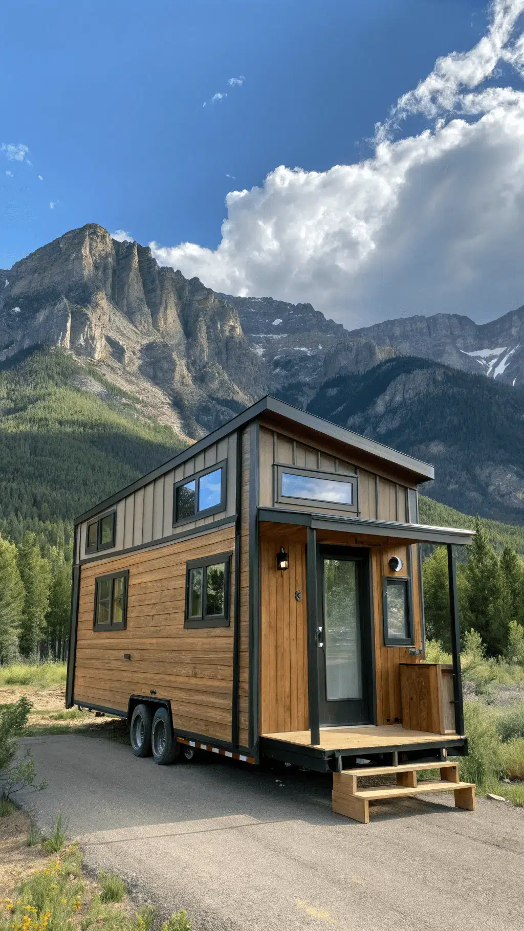 tiny house with a side entry and extensive kitchen cabinetry.