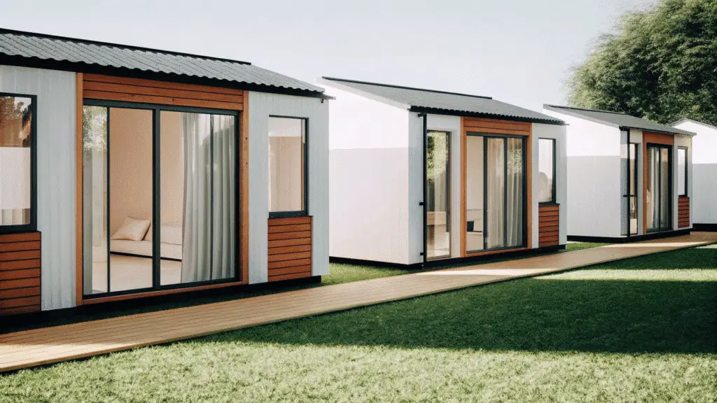What are prefab homes Prefab homes lines next to each other