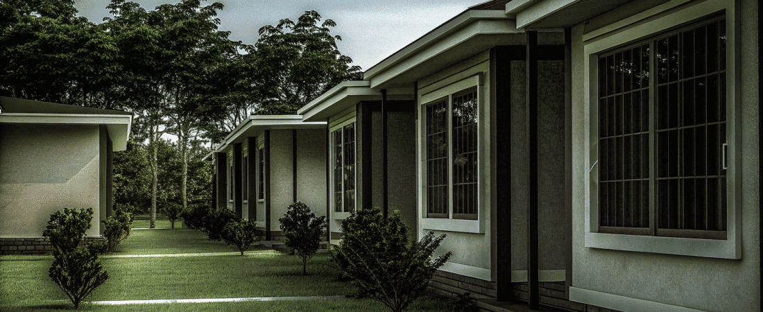 Prefab homes in a line