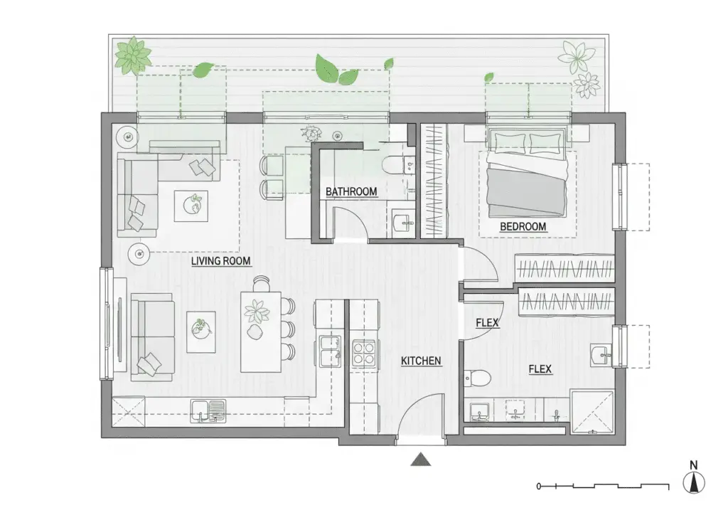Contemporaryminimalismhousefloor A top down house floor plan of a minimalistic home