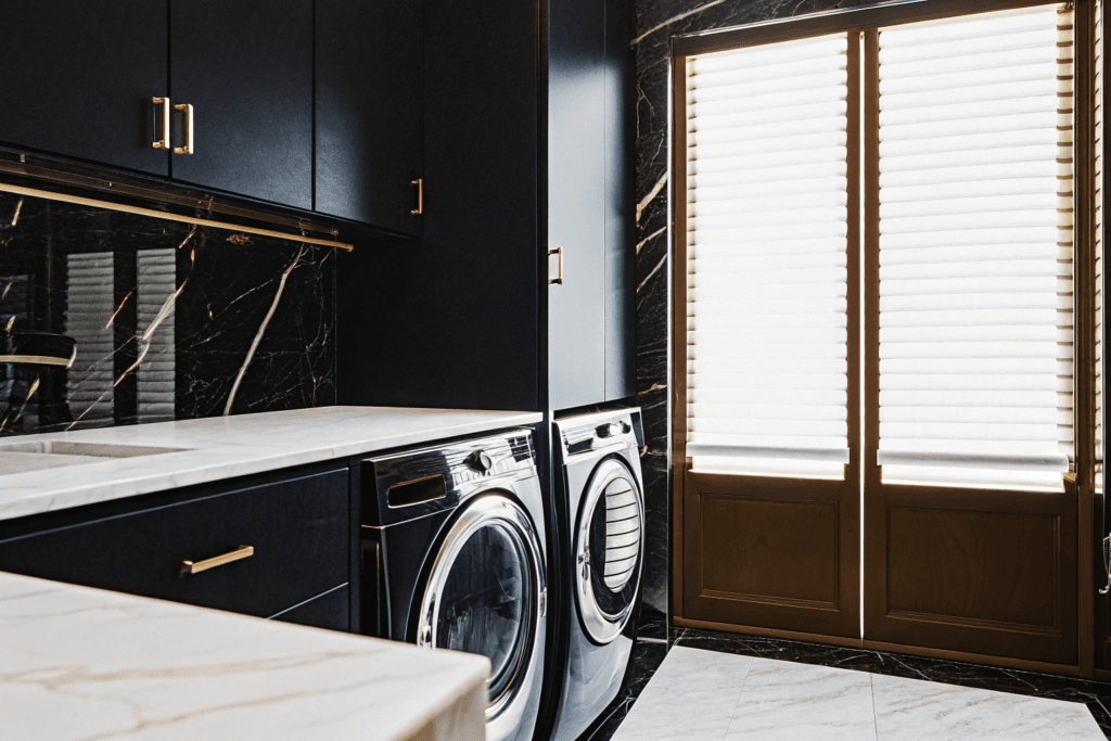 A black luxury laundry room